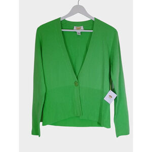 Talbots Cardigan Womens Medium Petite Lime Green Cashmere Luxury One-Button Soft